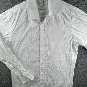 Thomas Pink Long Sleeve Button Up Shirt Men Cotton White 16.5 Slim Fit Woven